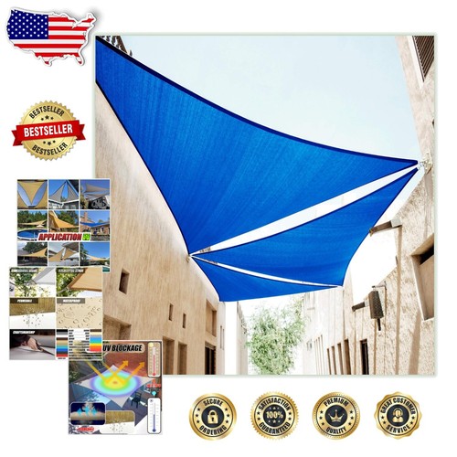 16' Blue Heavy Duty Sun Shade Sail - 95% UV Block, Waterproof, 3- | eBay