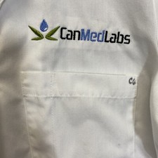 Red Panda Lab Coat Small CanMedLabs Logo with Three Pockets and Side Vents