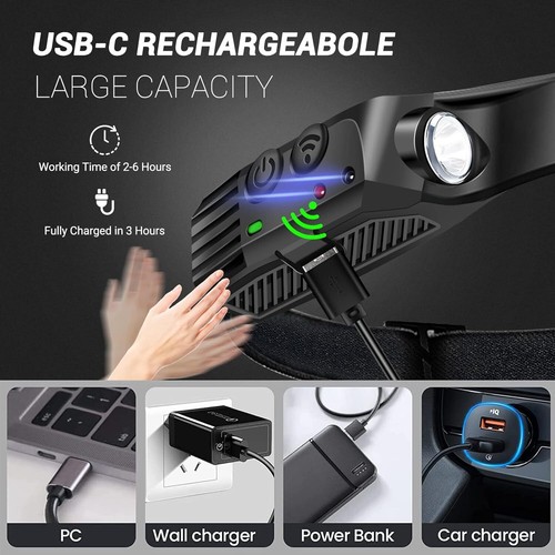 Lampada frontale impermeabile COB Night Buddy sensore LED 230° testa torcia faro lampada - Foto 4 di 14