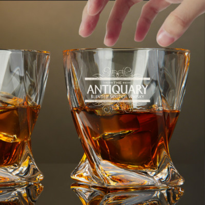 Custom Engraved Antiquary Whiskey Glass   10 oz Twisted Rocks Glass
