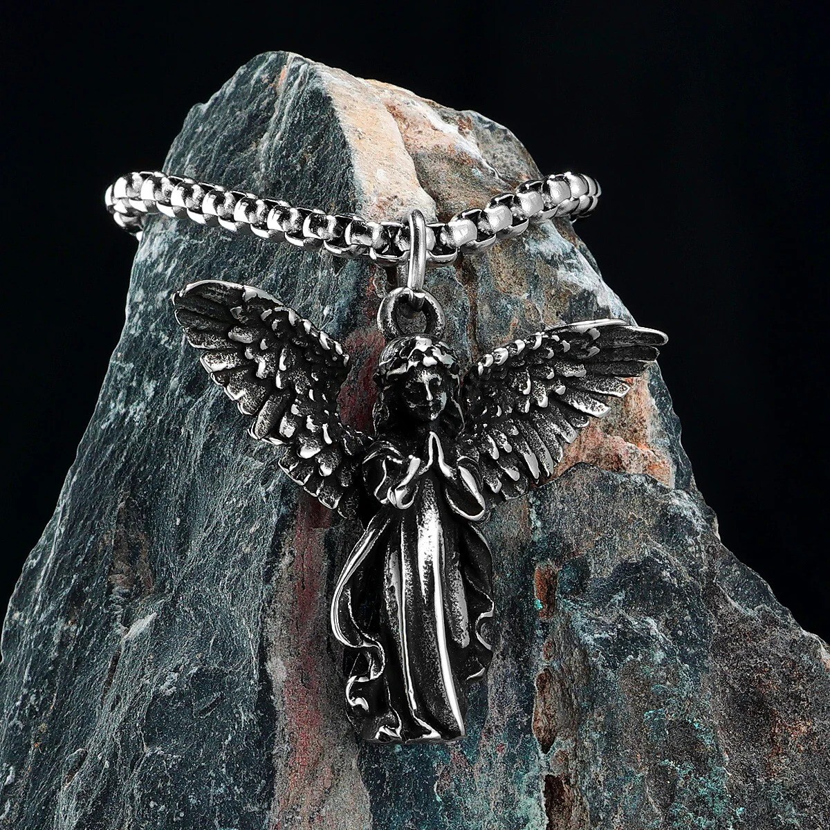 Stainless Steel Praying Angels Necklaces Wings Pendants Men Women Chain Cute 23