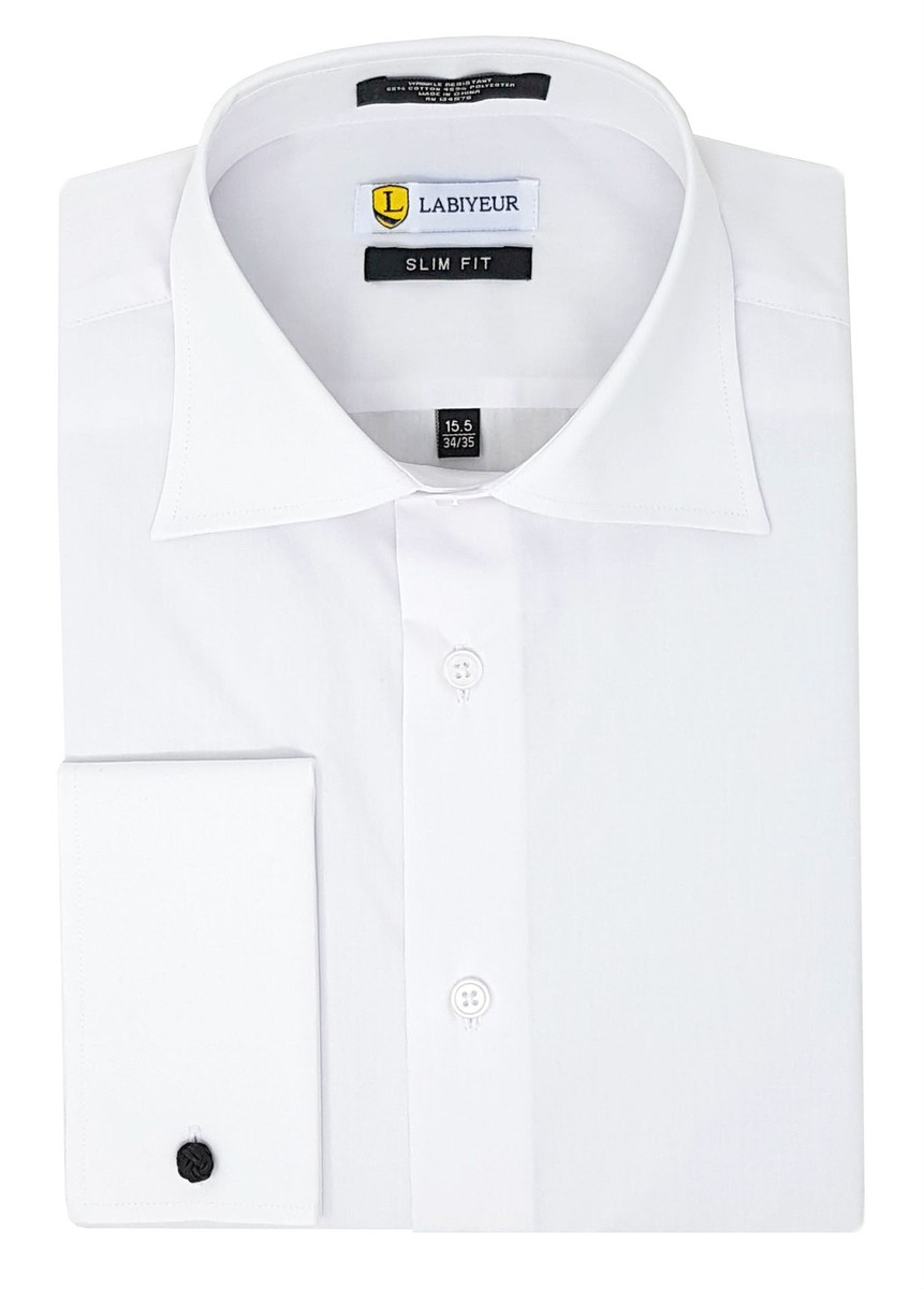 slim fit dress slacks Dress Shirt in White with French Cuffs by Alain Dupetit main image 1