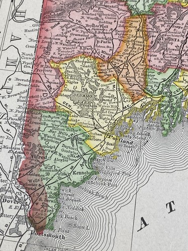 Mapa de condados coloreados 1907, MAINE ~ Portland, Bangor ~ New Hampshire en reverso - Imagen 3 de 11