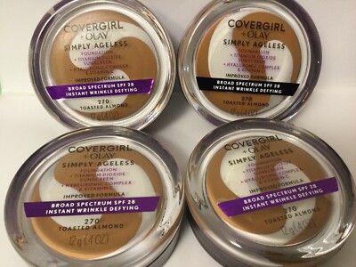 4 X Covergirl Simply Ageless Foundation improved Formula 270-Toasted Almond, 12g
