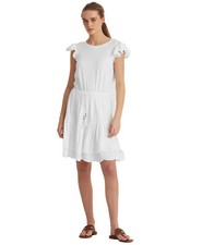 Lauren Ralph Lauren Women's White Cotton Blend Eyelet Jersey Dress - 10 - White