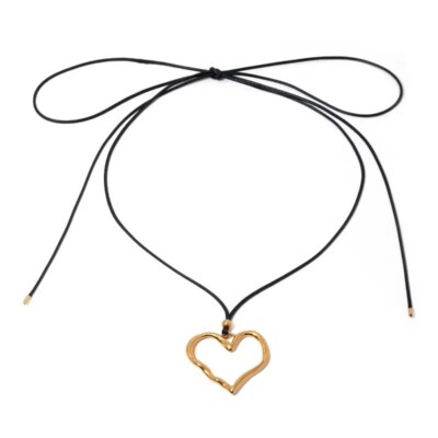 ZARD Heart Charm Wrap Choker Necklace Rope Tie