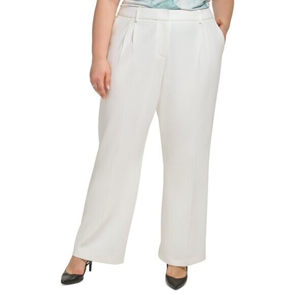 Calvin Klein Women's White High Rise Wide Leg Pants Trousers NWT.