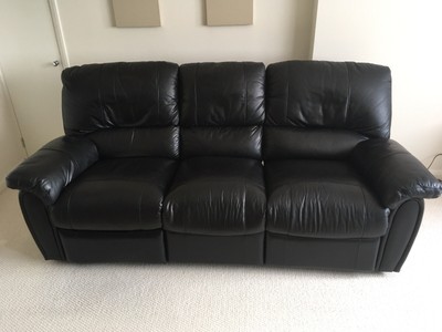 3 Seater Manual Recliner Leather Sofa - Black | eBay