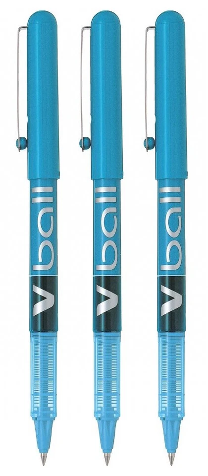 Lot de 3 stylos bille roller PILOT V-Ball 05 encre Turquoise