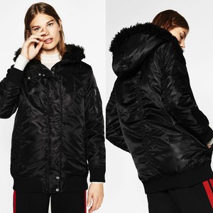 zara black fur bomber jacket