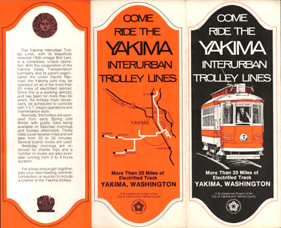 1976 YAKIMA INTERURBAN TROLLEY LINES vintage tram line brochure WASHINGTON STATE