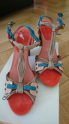 Vanessa Bruno Athé Sandalen Gr. 38 Leder lack NEU  orange gold petrol 