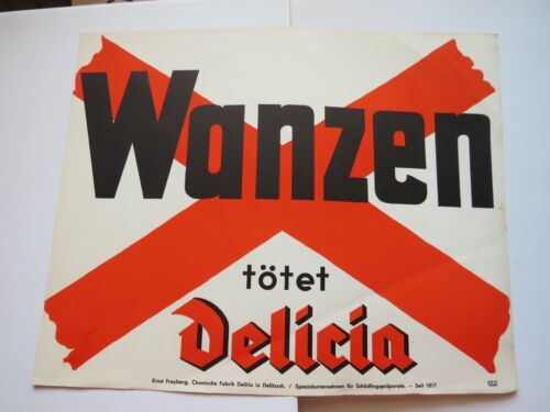 Delicia, chinches destruidos Delicia, cartel publicitario años 30 - Imagen 1 de 4