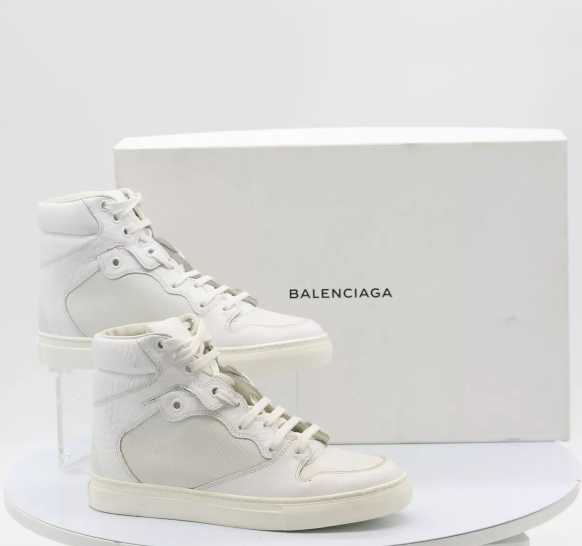 BALENCIAGA LADIES UK 2 EU 35 SNEAKER LEATHER TRAINERS TRIPLE WHITE