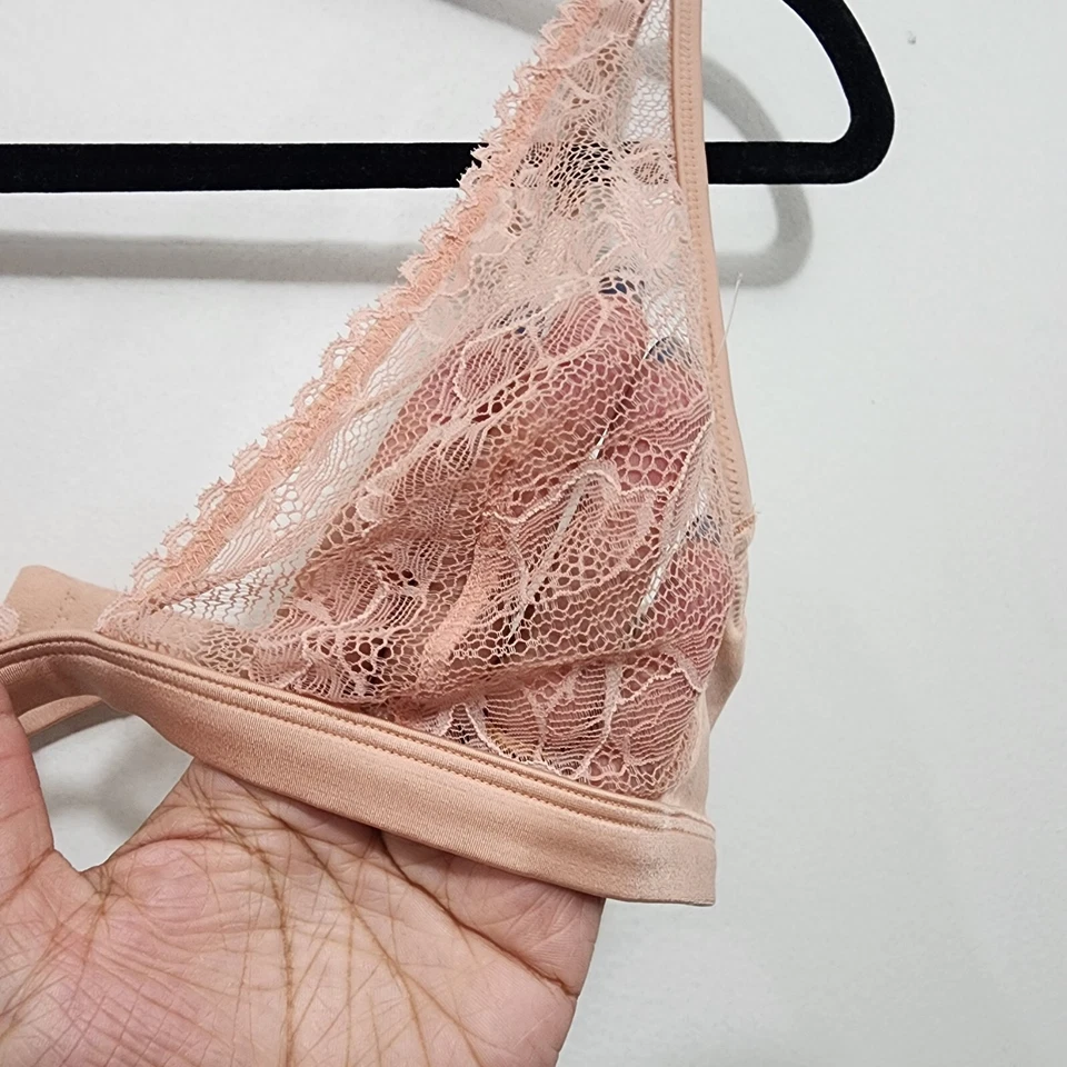 Bralette Triángulo Rosa Calvin Klein Encaje Floral Transparente Ligeramente Sin Forro Talla L Foto 4 de 4