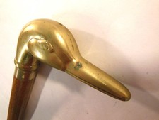 Vintage Brass and Wood DUCK Head Cane, Walking Stick in 4 Pieces, Screw Together