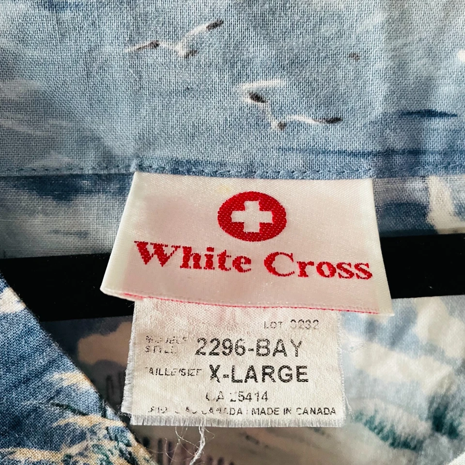 White Cross Womens Blue Nautical Oceanic Print Medical Scrub Top Size XL - Image 3 of 4