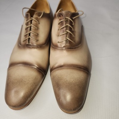Doucal's Italy Men's Cap Toe Oxfords Leather Dress Shoes Size 42.5 US 9.5 Patina