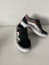 Vans Old Skool Sneakers Kids 3 US Leopard Floral Black Suede Hook Loop Strap