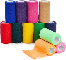 12 Rolls Colorful Self Adhesive Bandage Wrap, 4 Inches X 5 Yards Cohesiv