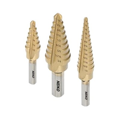 Titanium Step Drill Bit Set, 28 Sizes, HSS, 3/16''-3/4'' - Smooth Drilling