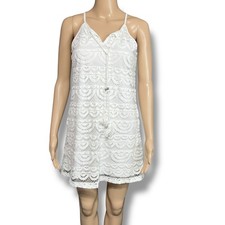 Lily Rose Womens Lace A Line Dress Mini Length V Neck Halter Top White Small 