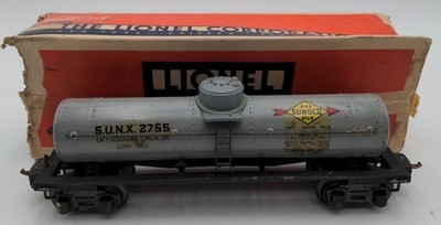Lionel 2755 Vintage O Sunoco Metal Single Dome Tank Car - Tinplate Grey/Box