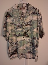 Vintage KALAHEO Hawaiian Shirt Made In USA XL WWII Bomber Planes B-24 B-26 B-17