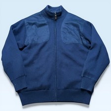 Orvis Sweater Mens Medium Blue Quilted Shoulder Full Zip Hunting Mock Neck Lined