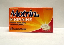 Motrin IB Migraine Pain Reliever, 80 Liquid Filled Capsules, Exp:12/2025