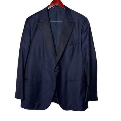 Isaia Napoli Aquaspider Sanita Navy Black collar Blazer sz IT 58 US 42