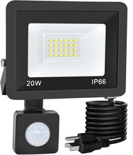 Motion Sensor Flood Light Outdoor, 20W Plug in Motion Sensor Light with 4.9ft...