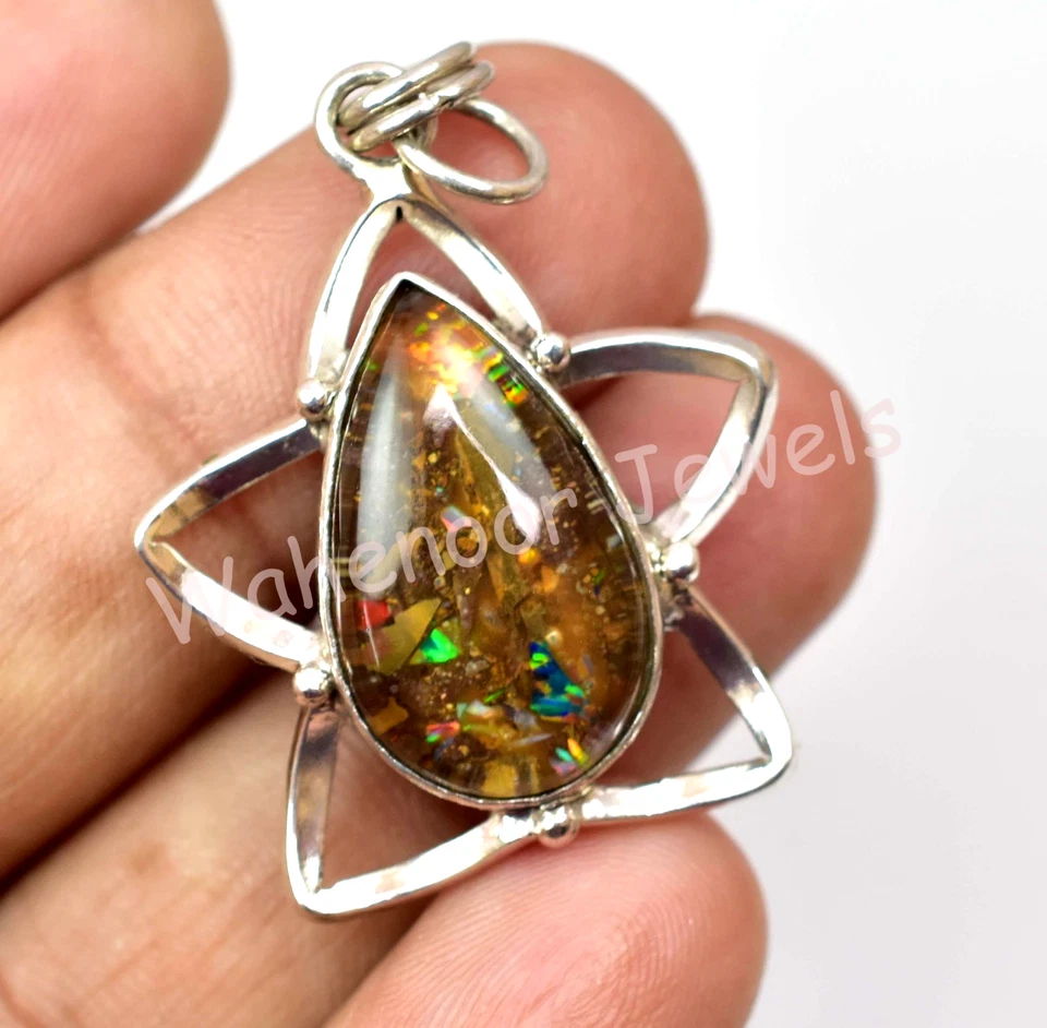 28.00CT Fuego Boulder Ópalo Pera 925 Colgante de Plata Ley Certificado Para Su - Imagen 4 de 4