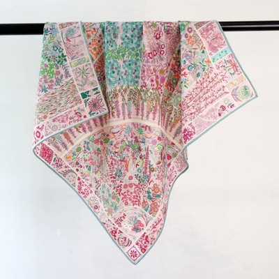 Monet Garden Pink Silk Wool Scarf Double Sided Floral Print Womens Luxury Shawl