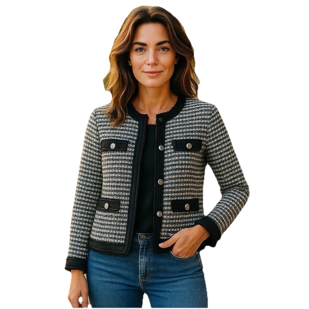 Laura Ashley Women’s Sweater Cardigan Jacket Size XL Black & White