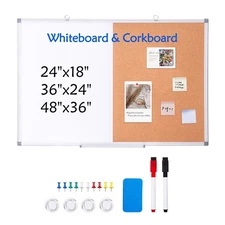 Uimoso 36"x 24" Whiteboard & Cork Board Combo Aluminum Frame for School Home