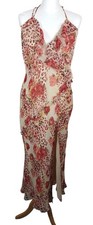 ASOS Design Maxi Dress UK 12 Cream Pink Floral Leopard Date Night Slit Ruffle