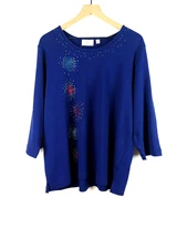 Quacker Factory NWT Fireworks Rhinestone Top Patriotic Sparkle XL  A213156