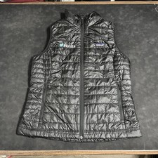 Patagonia Nano Puff Vest Women Size Large Twitter Logo Black Quilted Jacket VTG