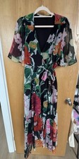 Hope & Ivy Maternity Size 12 Floral Wrap Midi Dress V-Neck Tie Belted Black