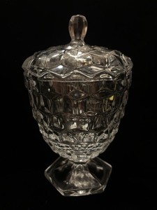 Fostoria American Cubist Hex Footed 7" Candy Dish With Lid