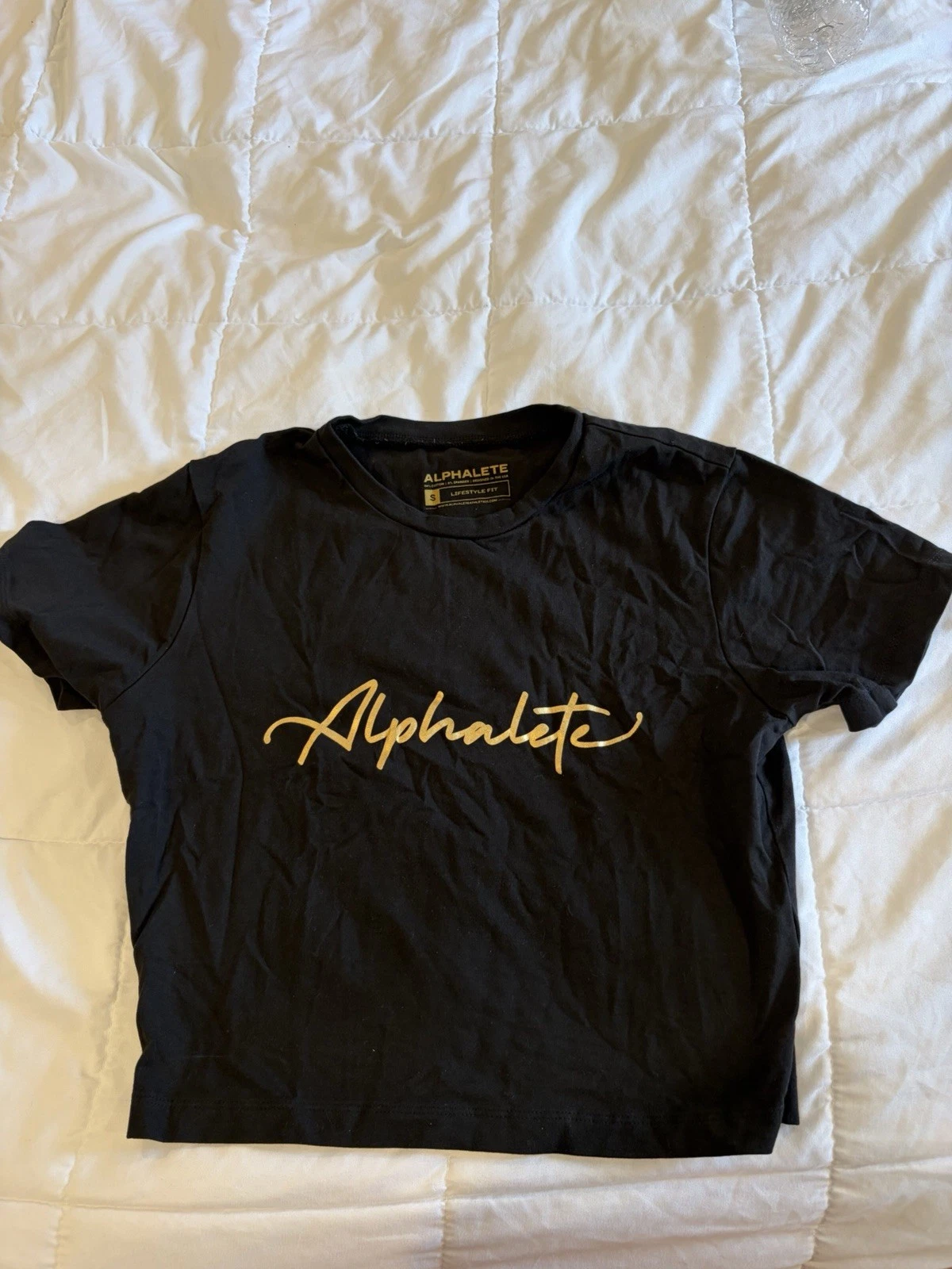 Alphalete Women's Small Athletics Black Short Sleeve Cropped Top Workout Gym