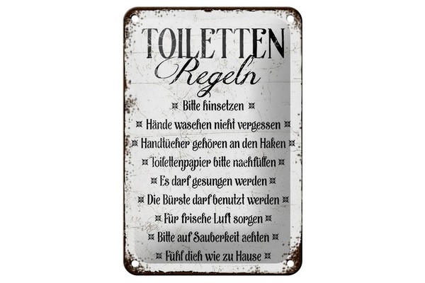 Blechschild Spruch 12X18 Cm Toiletten Regel Bitte Hinsetzen Deko Schild-image