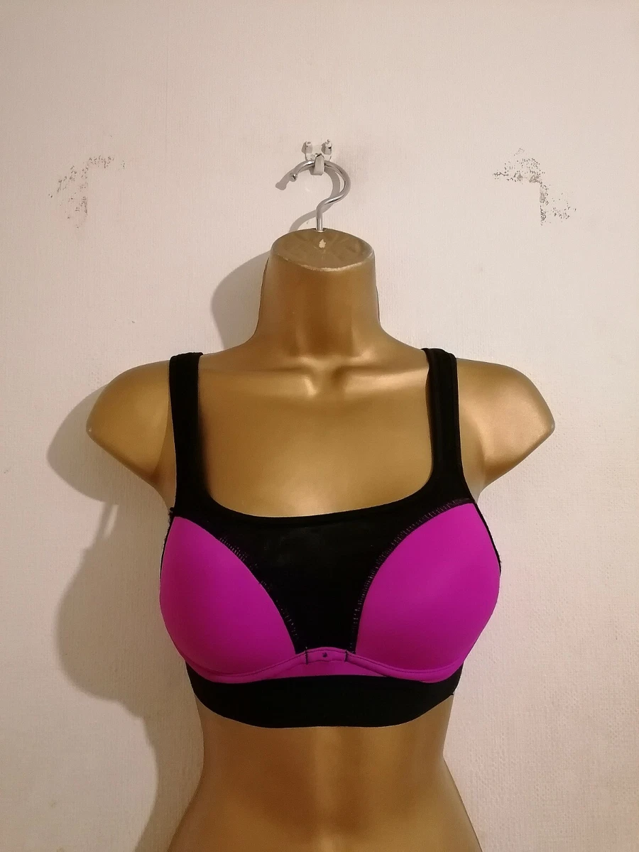 George Black Pink Mesh Sheer Polka Dot Spot Padded Gym Sport Bra