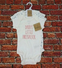 Rae Dunn Baby Bodysuit 3-Pack Daddy's Little Firecracker Tiny & Mighty 6-9M New