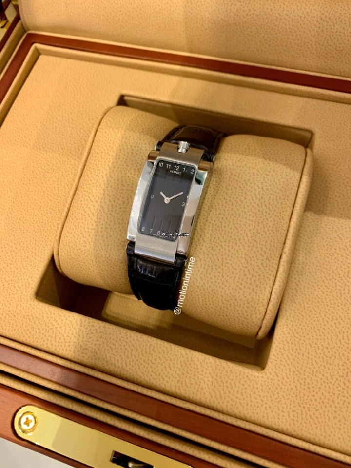 Movado Elliptica Ladies Quartz Black Dial - Steel on Strap