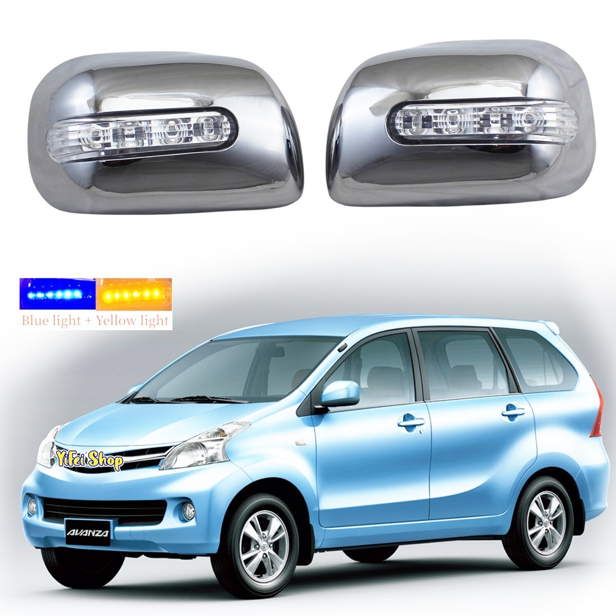 Chrome Side Door Mirror Shell With Light LED For Toyota Avanza