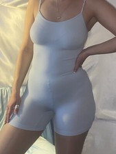 VTG STLE NYLON SPANDEX BODYSUIT Stretch Body Con NIGHTY ROMPER LONG LEG