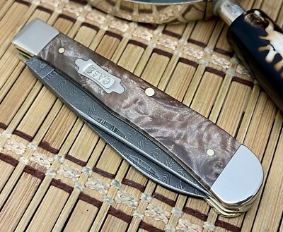 Case XX USA 2024 Natural Maple Burl 15090 Damascus Wharncliffe