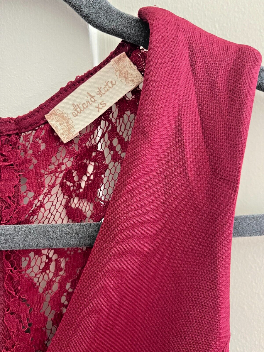 Altar'd State Burgundy Red Fit And Flare Dress Lace Back Detail XS HOLIDAY 